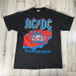 Vintage 1991 AC/DC The Razors Edge Tour T-Shirt Size Large Single Stitch